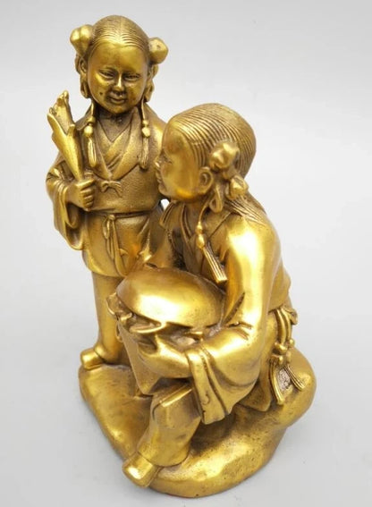 China seiko carving Pure brass Two fairy statue