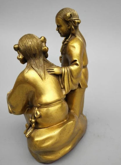 China seiko carving Pure brass Two fairy statue