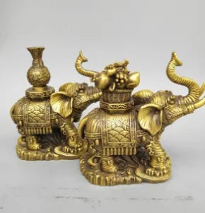 China seiko carving Pure brass elephant wealth A pair statue