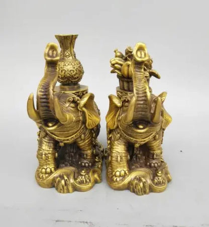 China seiko carving Pure brass elephant wealth A pair statue