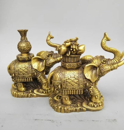 China seiko carving Pure brass elephant wealth A pair statue