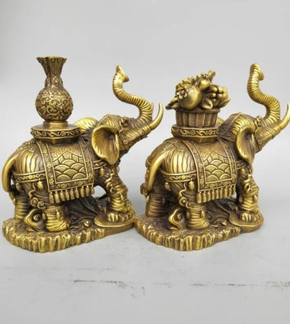 China seiko carving Pure brass elephant wealth A pair statue