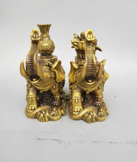 China seiko carving Pure brass elephant wealth A pair statue
