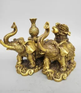 China seiko carving Pure brass elephant wealth A pair statue