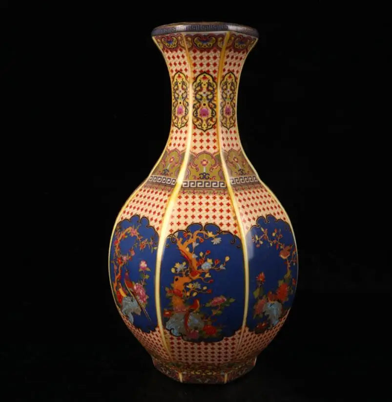 China seiko ceramic Flowers birds six parties vase crafts statue