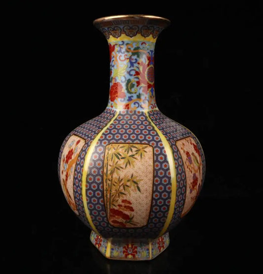 China seiko ceramic Flowers birds six parties vase crafts statue