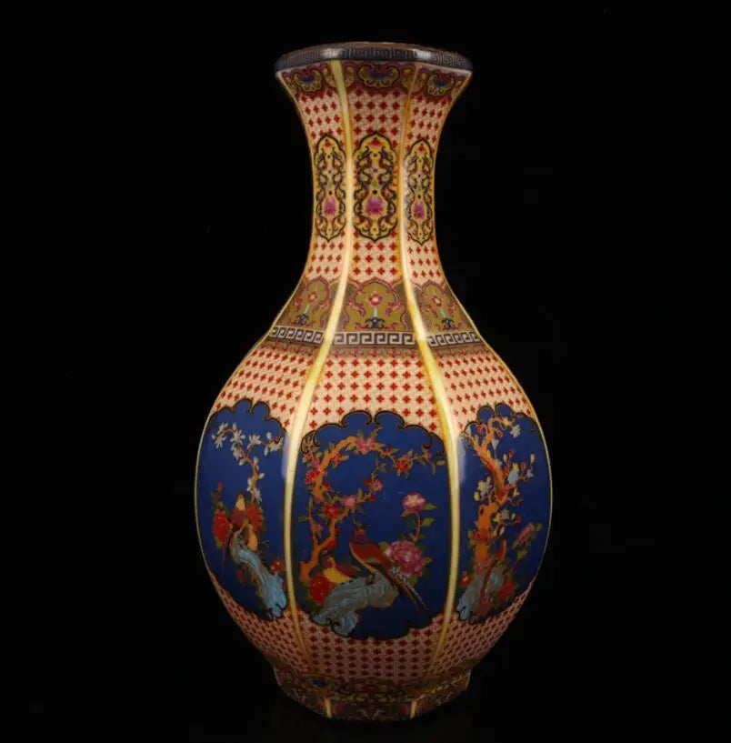 China seiko ceramic Flowers birds six parties vase crafts statue