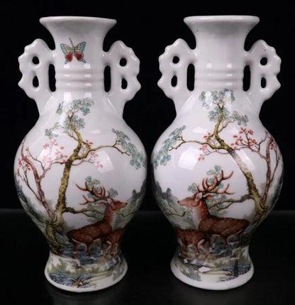 China seiko ceramic double ear vase crafts statue A pair