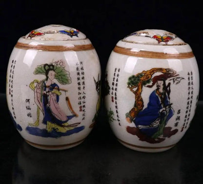 China seiko ceramic eight immortals tank crafts statue A pair