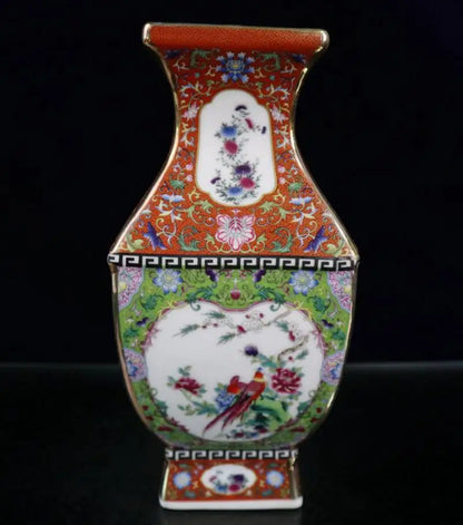 China seiko ceramic flowers bird four square vase crafts statue