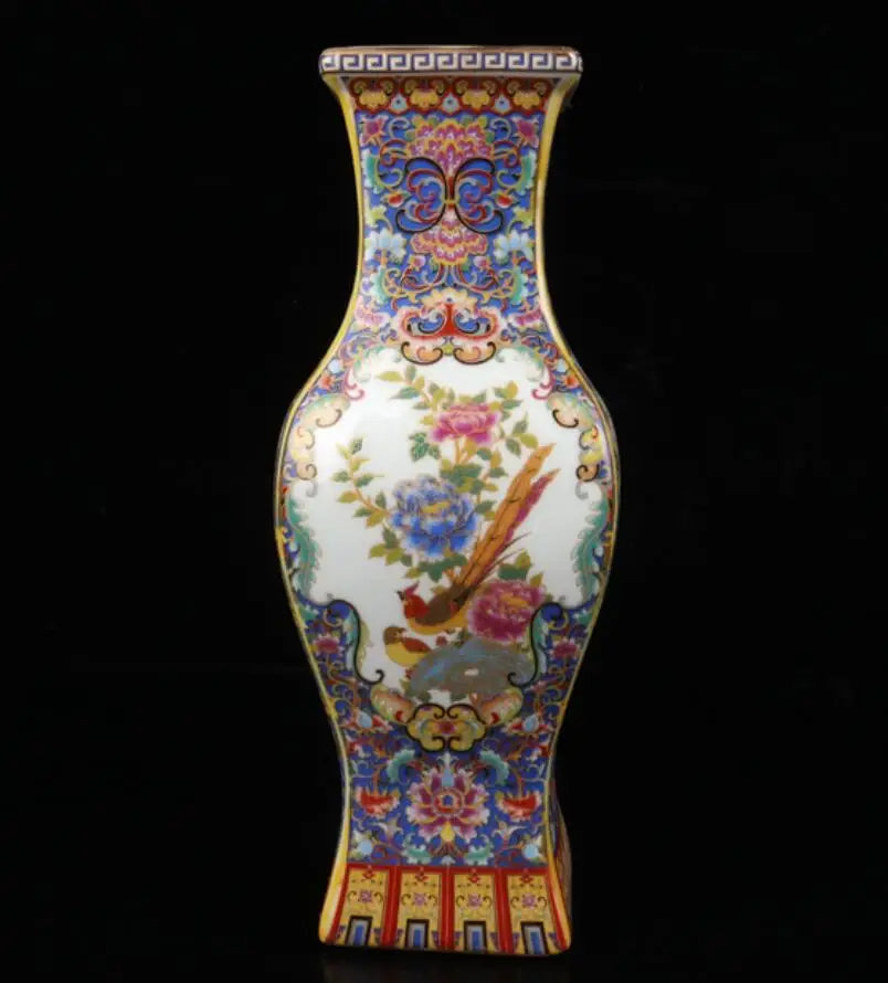 China seiko ceramic flowers bird four square vase crafts statue