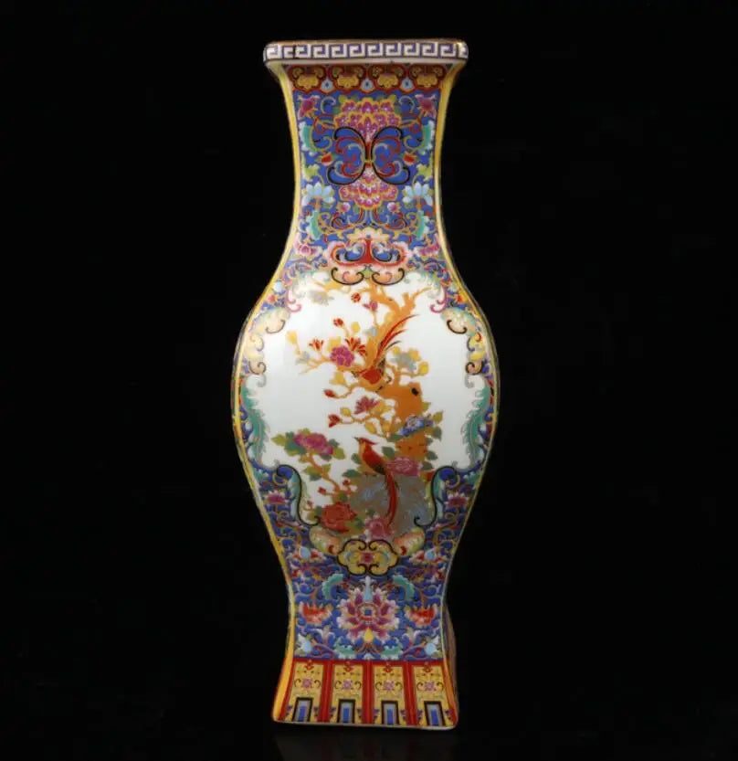 China seiko ceramic flowers bird four square vase crafts statue