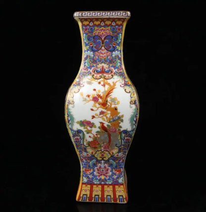 China seiko ceramic flowers bird four square vase crafts statue