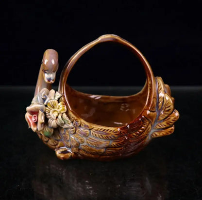 China seiko ceramic swan basket crafts statue A pair