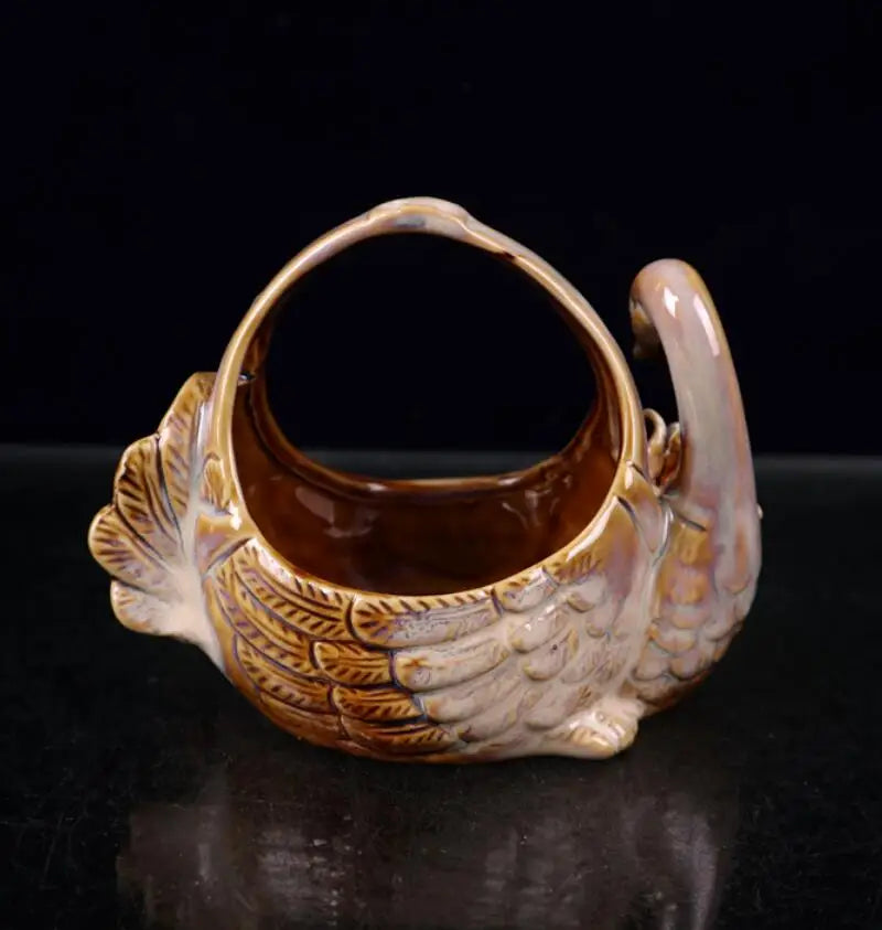 China seiko ceramic swan basket crafts statue A pair