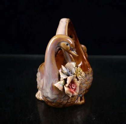 China seiko ceramic swan basket crafts statue A pair