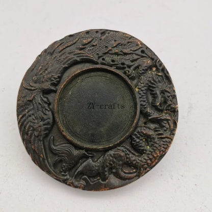 Chinese Ancient Animals Dargon Phoenix Statue Bronze Decoration Inkstone Home Decoration Crafts