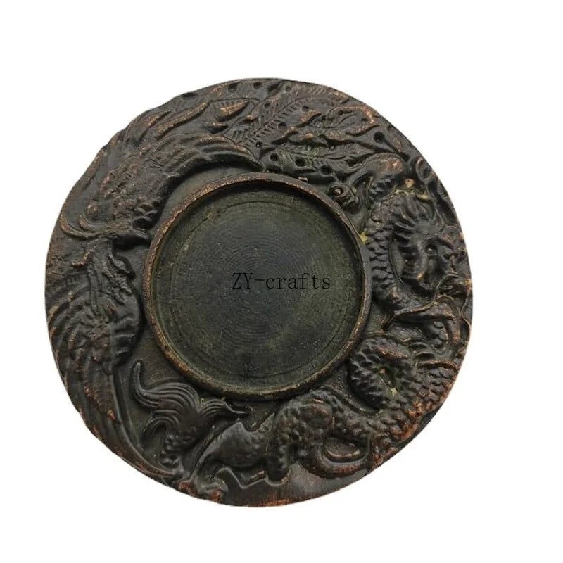 Chinese Ancient Animals Dargon Phoenix Statue Bronze Decoration Inkstone Home Decoration Crafts