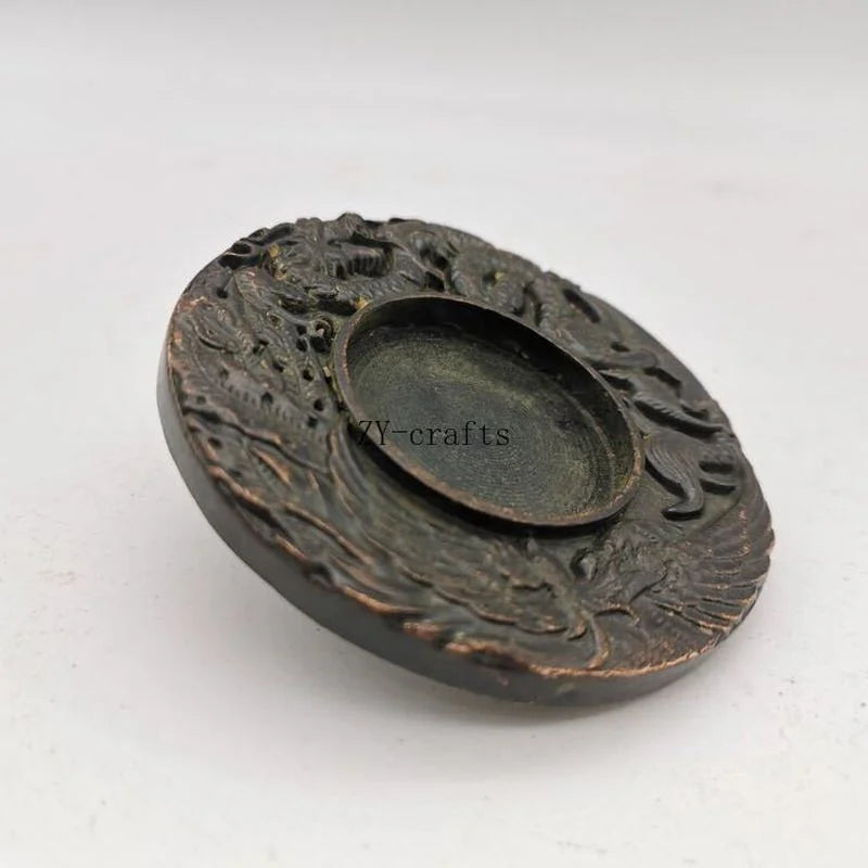 Chinese Ancient Animals Dargon Phoenix Statue Bronze Decoration Inkstone Home Decoration Crafts