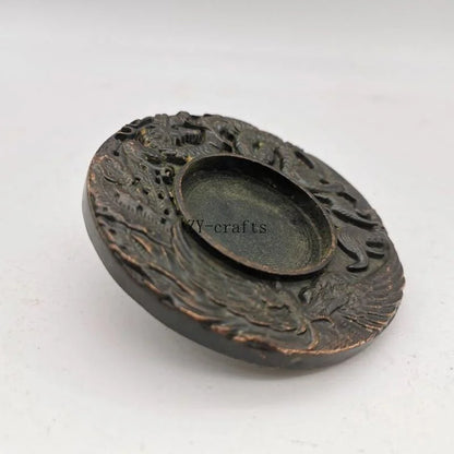 Chinese Ancient Animals Dargon Phoenix Statue Bronze Decoration Inkstone Home Decoration Crafts