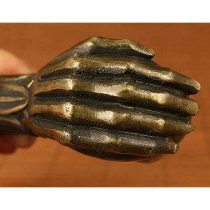 Chinese Ancient Bronze Hand Carved Skull Statue Crutch Cane Head