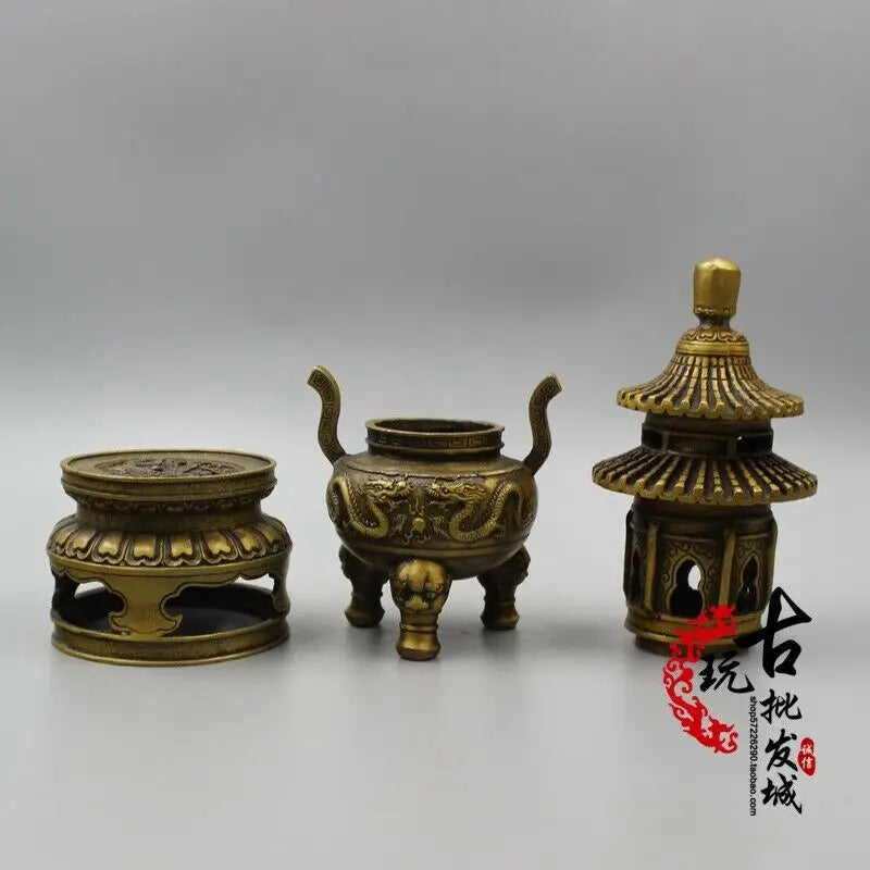 Chinese Ancient Copper Fengshui Copper Ware Ancient Bronze Tower Incense Burner