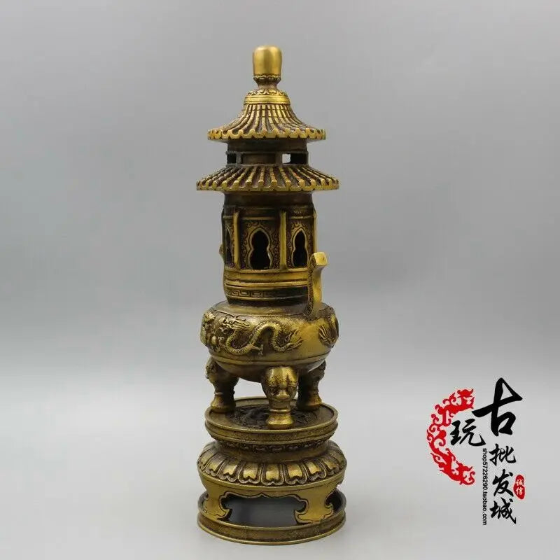 Chinese Ancient Copper Fengshui Copper Ware Ancient Bronze Tower Incense Burner