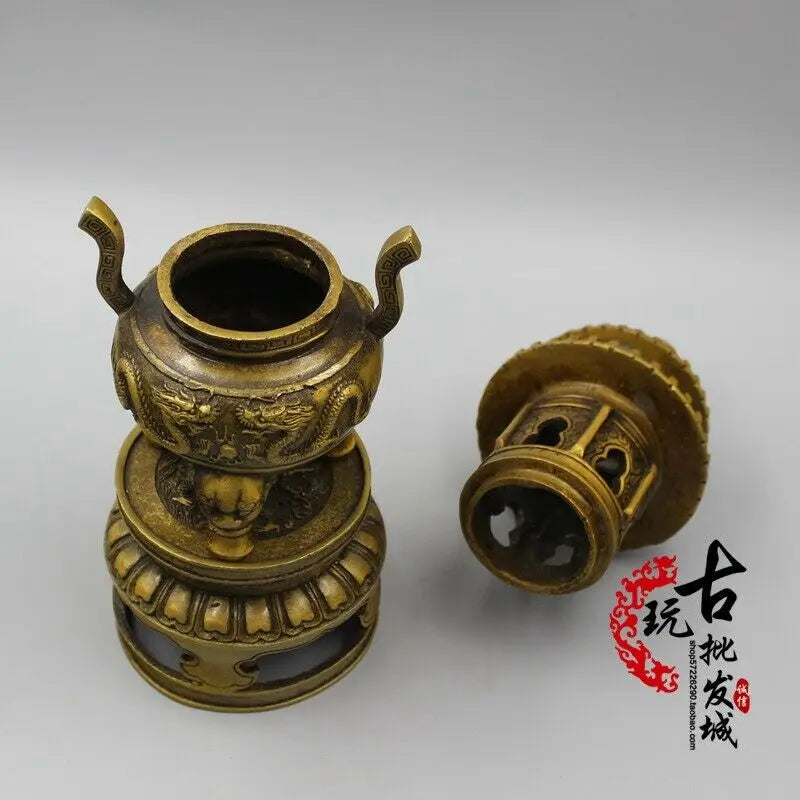 Chinese Ancient Copper Fengshui Copper Ware Ancient Bronze Tower Incense Burner