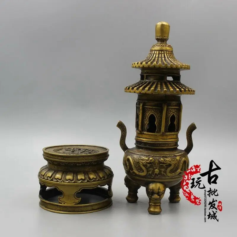 Chinese Ancient Copper Fengshui Copper Ware Ancient Bronze Tower Incense Burner