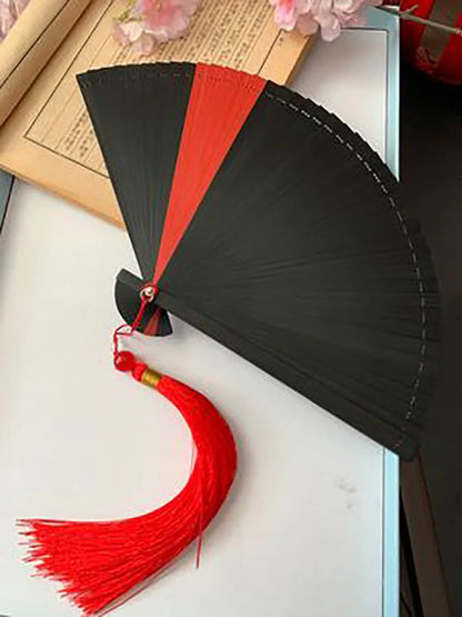 Chinese Ancient Style Portable Bamboo Hand Fan Foldable For Women Ladies Summer Costume Han Fu Dance Cheongsam with Tassel