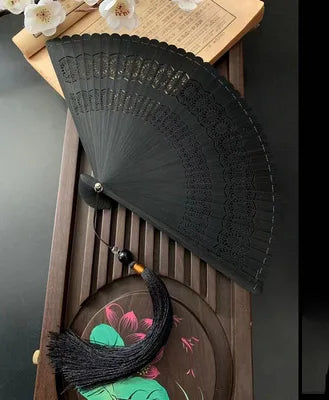 Chinese Ancient Style Portable Bamboo Hand Fan Foldable For Women Ladies Summer Costume Han Fu Dance Cheongsam with Tassel