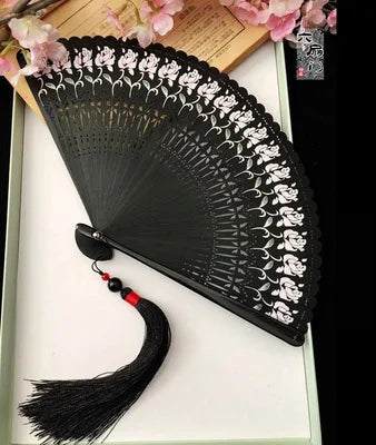 Chinese Ancient Style Portable Bamboo Hand Fan Foldable For Women Ladies Summer Costume Han Fu Dance Cheongsam with Tassel