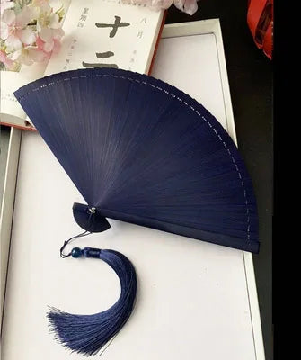 Chinese Ancient Style Portable Bamboo Hand Fan Foldable For Women Ladies Summer Costume Han Fu Dance Cheongsam with Tassel