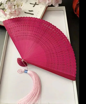 Chinese Ancient Style Portable Bamboo Hand Fan Foldable For Women Ladies Summer Costume Han Fu Dance Cheongsam with Tassel
