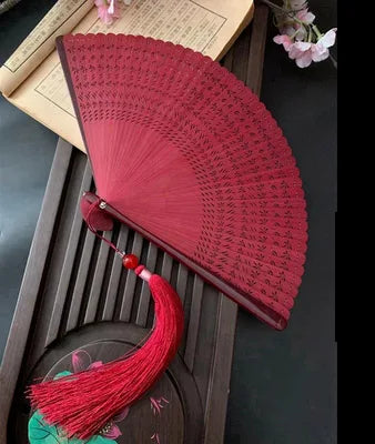 Chinese Ancient Style Portable Bamboo Hand Fan Foldable For Women Ladies Summer Costume Han Fu Dance Cheongsam with Tassel