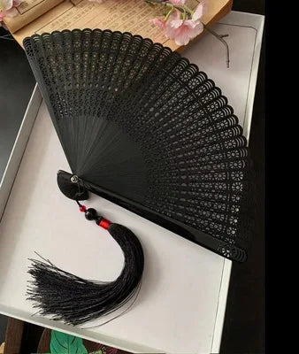 Chinese Ancient Style Portable Bamboo Hand Fan Foldable For Women Ladies Summer Costume Han Fu Dance Cheongsam with Tassel