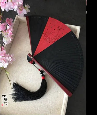 Chinese Ancient Style Portable Bamboo Hand Fan Foldable For Women Ladies Summer Costume Han Fu Dance Cheongsam with Tassel