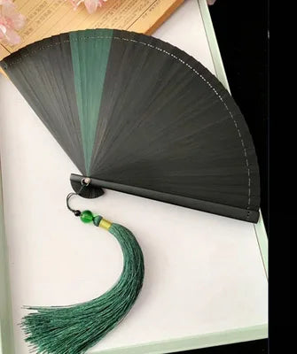 Chinese Ancient Style Portable Bamboo Hand Fan Foldable For Women Ladies Summer Costume Han Fu Dance Cheongsam with Tassel