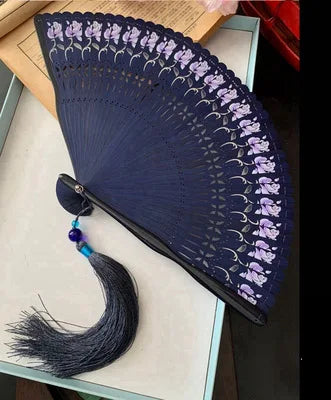 Chinese Ancient Style Portable Bamboo Hand Fan Foldable For Women Ladies Summer Costume Han Fu Dance Cheongsam with Tassel