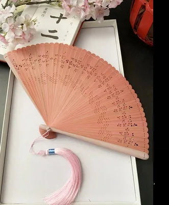 Chinese Ancient Style Portable Bamboo Hand Fan Foldable For Women Ladies Summer Costume Han Fu Dance Cheongsam with Tassel