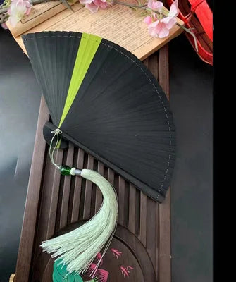 Chinese Ancient Style Portable Bamboo Hand Fan Foldable For Women Ladies Summer Costume Han Fu Dance Cheongsam with Tassel