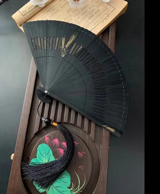 Chinese Ancient Style Portable Bamboo Hand Fan Foldable For Women Ladies Summer Costume Han Fu Dance Cheongsam with Tassel