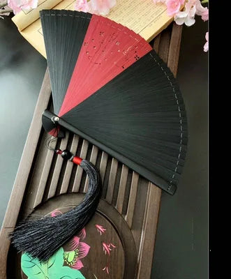 Chinese Ancient Style Portable Bamboo Hand Fan Foldable For Women Ladies Summer Costume Han Fu Dance Cheongsam with Tassel