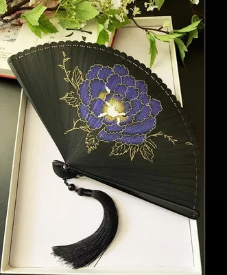Chinese Ancient Style Portable Bamboo Hand Fan Foldable For Women Ladies Summer Costume Han Fu Dance Cheongsam with Tassel
