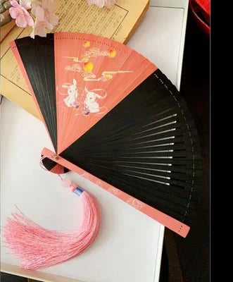 Chinese Ancient Style Portable Bamboo Hand Fan Foldable For Women Ladies Summer Costume Han Fu Dance Cheongsam with Tassel
