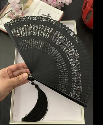Chinese Ancient Style Portable Bamboo Hand Fan Foldable For Women Ladies Summer Costume Han Fu Dance Cheongsam with Tassel