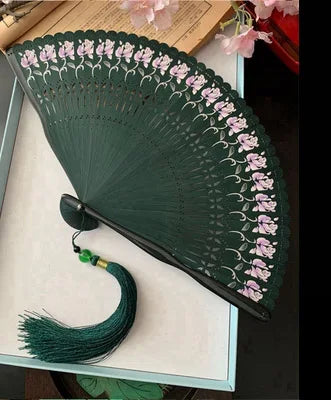 Chinese Ancient Style Portable Bamboo Hand Fan Foldable For Women Ladies Summer Costume Han Fu Dance Cheongsam with Tassel
