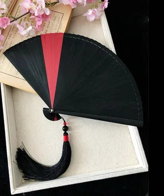 Chinese Ancient Style Portable Bamboo Hand Fan Foldable For Women Ladies Summer Costume Han Fu Dance Cheongsam with Tassel