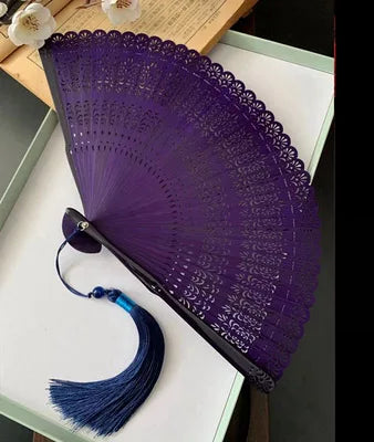 Chinese Ancient Style Portable Bamboo Hand Fan Foldable For Women Ladies Summer Costume Han Fu Dance Cheongsam with Tassel