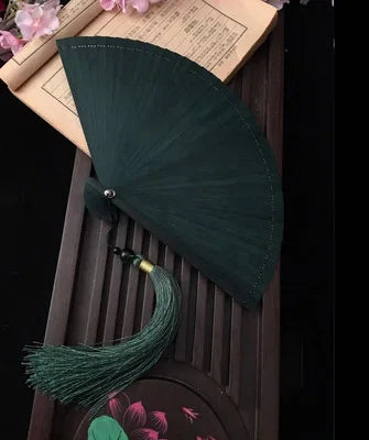 Chinese Ancient Style Portable Bamboo Hand Fan Foldable For Women Ladies Summer Costume Han Fu Dance Cheongsam with Tassel